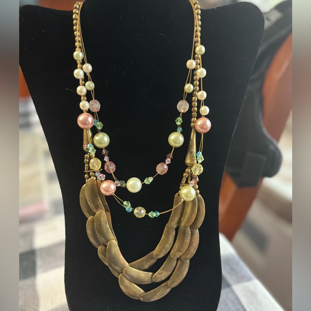 Bundle of 2 Vintage Preloved statement Necklaces, wear alone or layer.